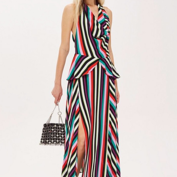 Topshop Multicolor Rainbow Stripe Maxi Dress NWOT - Picture 1 of 8